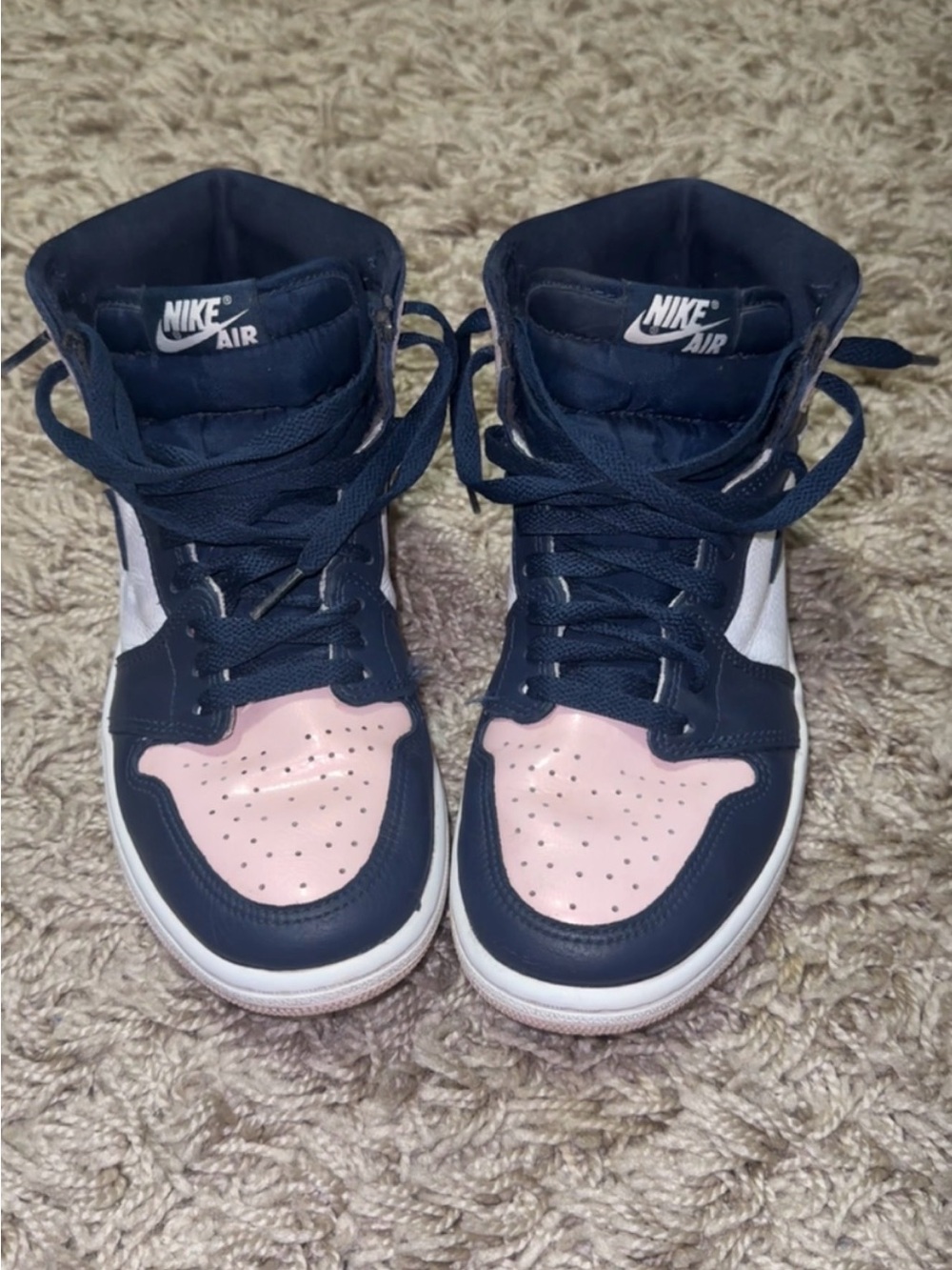Jordan Women's High-Top Sneakers in Pink, Navy & White - Picture 3 of 5